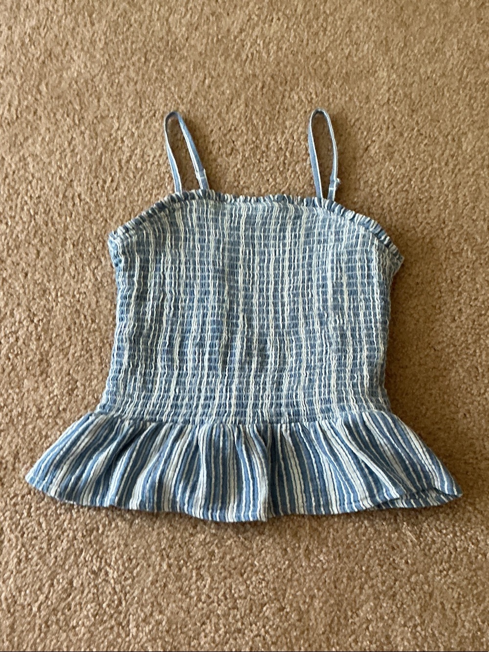 Cat & Jack Blue & White Striped Smocked Ruffle Cami